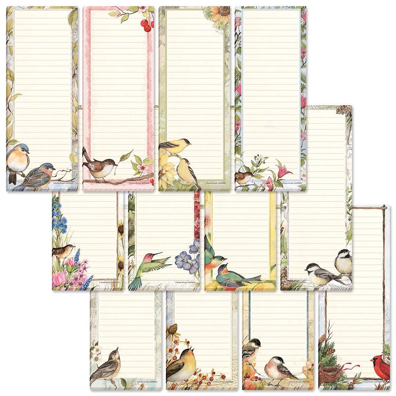 Current Seasonal Birds Magnetic Notepad Set â€“ Set of 12 Mini Memo Pads, 12 Designs, 30-Sheet Pads, 2Â½ x 6Â½ Inches, Shopping List, To-Do Notes, Printed in The USA - Image 1